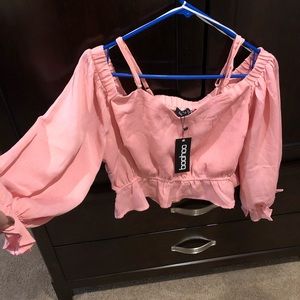 Beautiful soft pink cold shoulder blouse!!